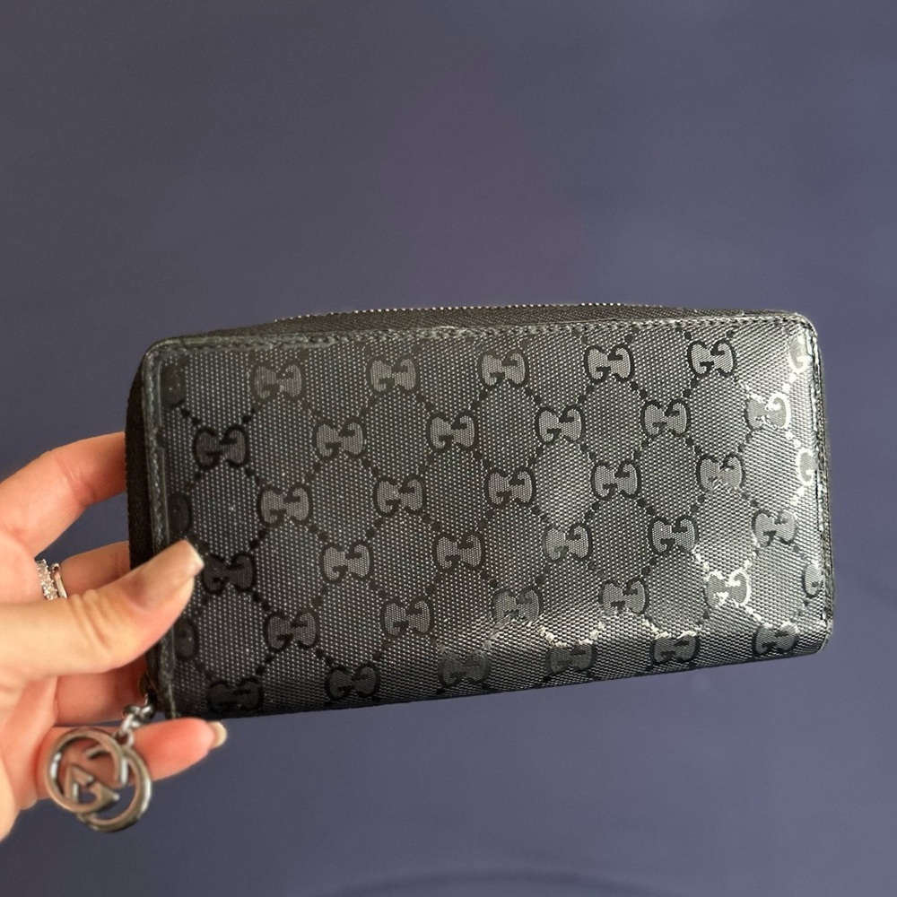 Gucci Black Monogram Zip Wallet - image 1